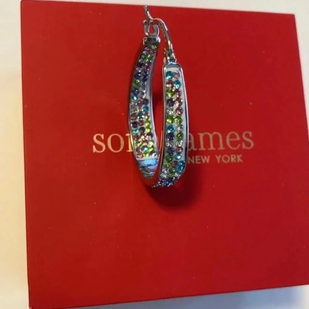 Swarovski Fine Silver Hoop Earrings Silver Plated Sofia James New York Brand New - Picture 6 of 7